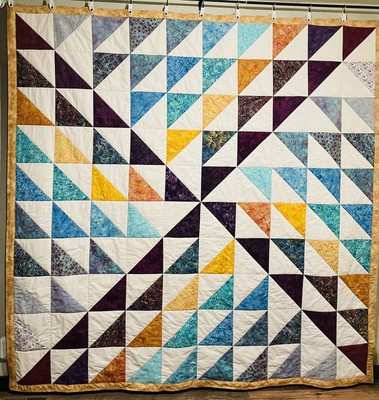 Homemade Jewel Colored Batik Queen Quilt 92'' X 92''