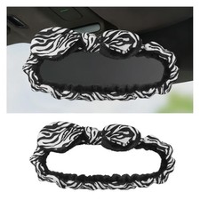 Bow Car Rearview Mirror Cover, Fashionable Elastic Plush Automotive Rear Zebra