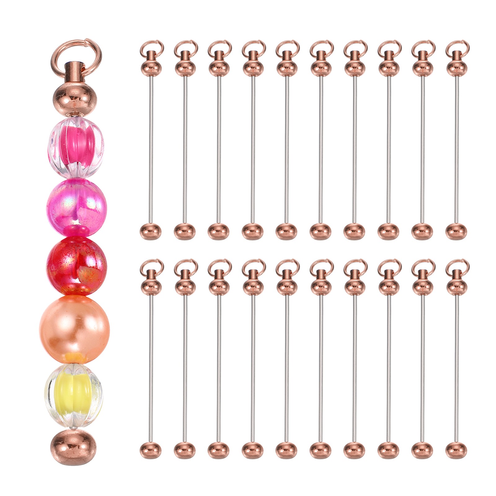 50 Pcs Metal Beadable Keychains Bars Beaded Keychain Blanks, Rose Gold