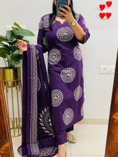 Purple Embroidery Designer Kurta Set Indian Women Ethnic Kurti Pant Dupatta Set