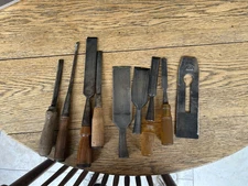 Vintage Wood Chisel  12 PCS Lot CHARLES BUCK   Oak Leaf HUDSON FORGE