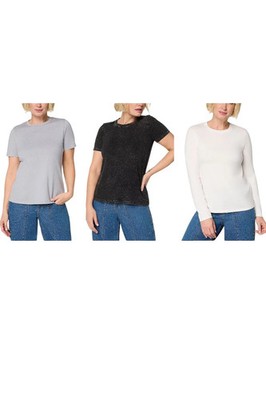 LOGO Principles by Lori Goldstein 3-pack Crew Neck Tops Black