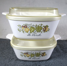 2 schöne Vintage Corning Ware Glas Auflaufform Spice Of Life Kunststoffdeckel