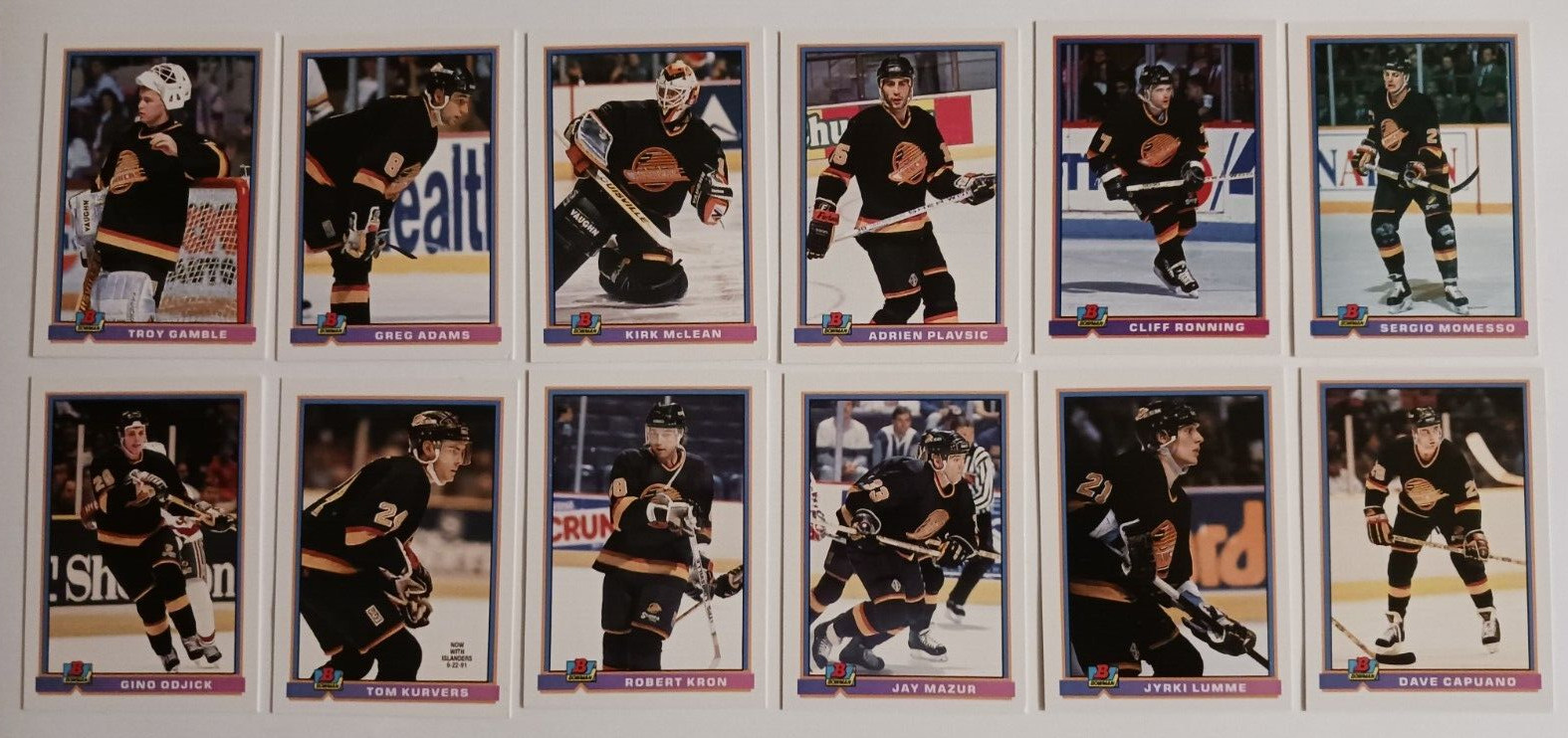 Vintage 12 x Vancouver Canucks Bowman/Topps 1991 NHL Trading Cards