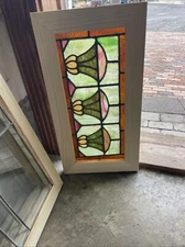 SG4943 antique deco Transom Stainglass Window 14.25 x 26.75
