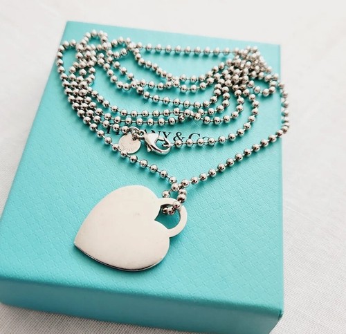 Tiffany & Co Please Return To Heart Long Beaded Bead Ball Chain Necklace Silver - Picture 12 of 14