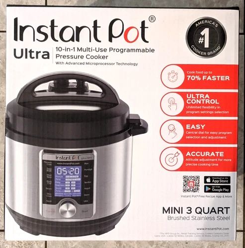 Instant Pot Ultra 3 Qt 10-in-1 Multi-Use Programmable Pressure Cooker Silver NEW