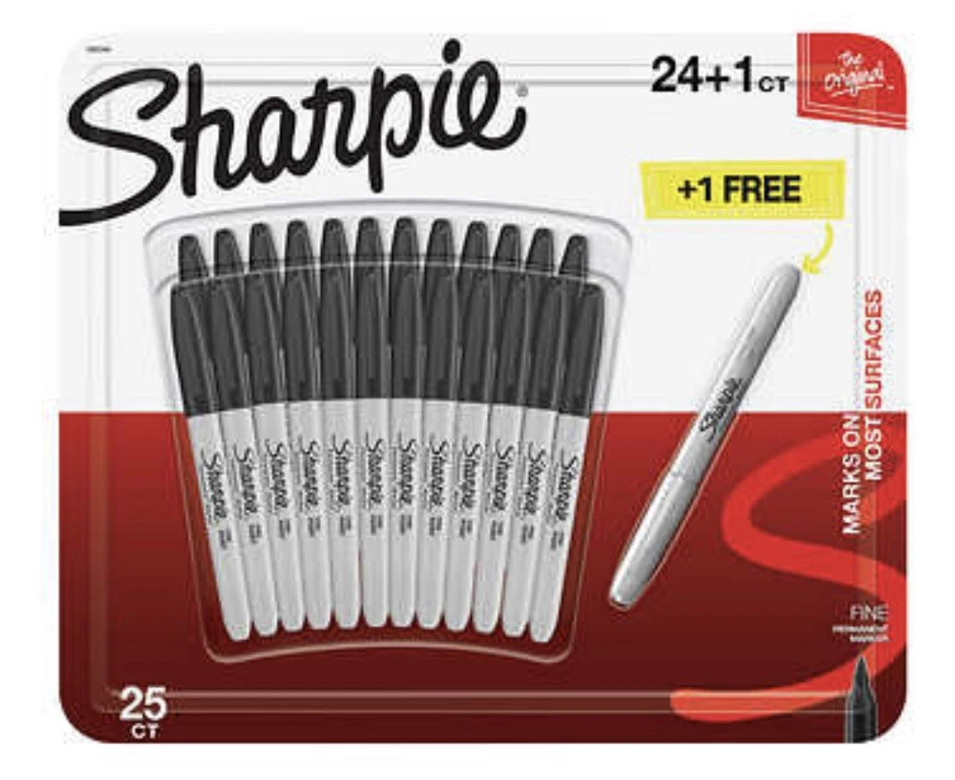 Sharpie Fine Point Permanent Marker, 25-count(24 Black + 1 Bonus