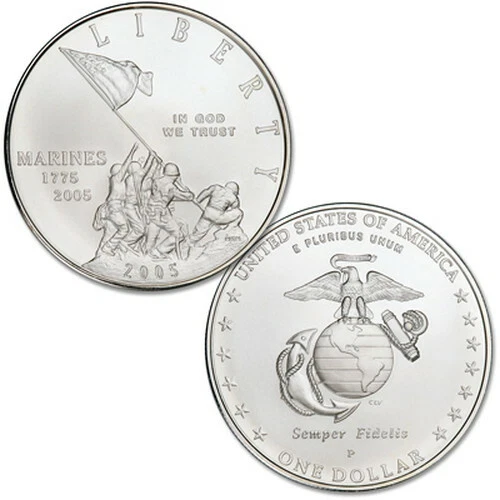 (1) 2005 P Marine Corps 230th $1 Commemorative MS/UNC Silver Dollar w/Box & COA - Image 3 of 3