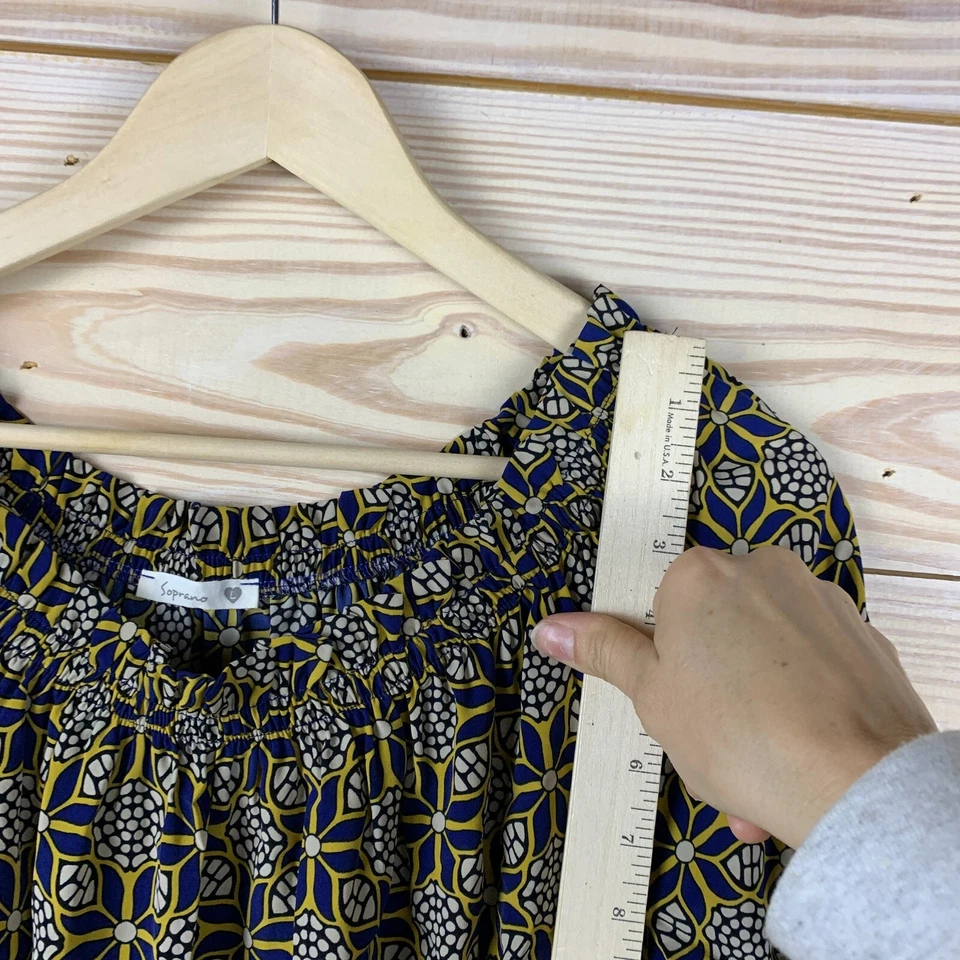 Soprano Dress Large Geo Floral Mini Off the Shoulder Bell Sleeve USA Boho - Image 4 of 4