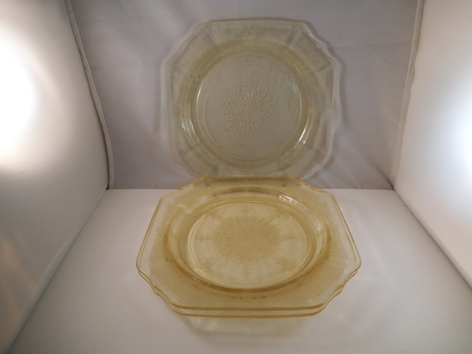 Vintage Anchor Hocking Princess Topaz Apricot Glass Set of 3 Square 8" Plates
