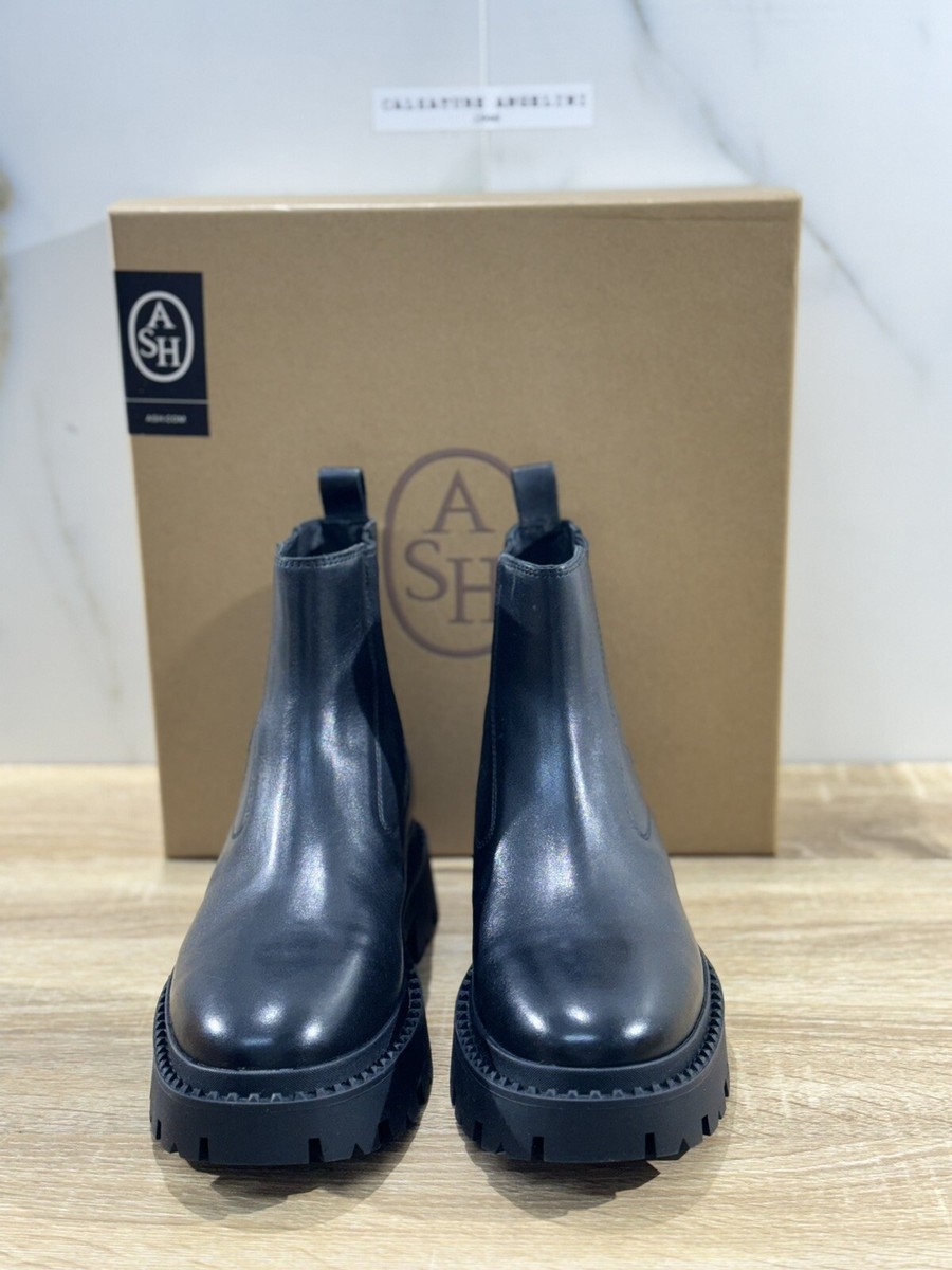 Ash Genesis Stud Combat Boot Woman Black Leather Casual Boot Ash