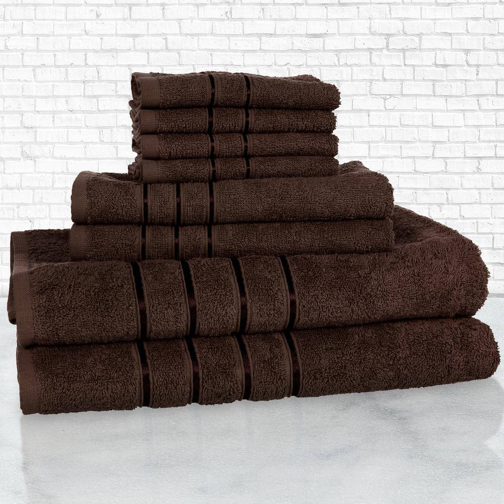 8-Piece Chocolate 100% Cotton Plush Bath Towel Set | eBay
