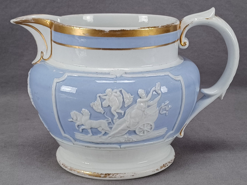 Job Ridgway Chariot Sprigged Blue White & Gold Bone China Jug Circa 1808-1814 - Picture 1 of 15