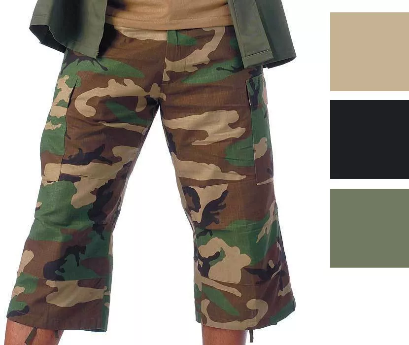 Camo Capris Long Cargo Shorts Military Army Fatigues Tactical 3 4 BDU Pants