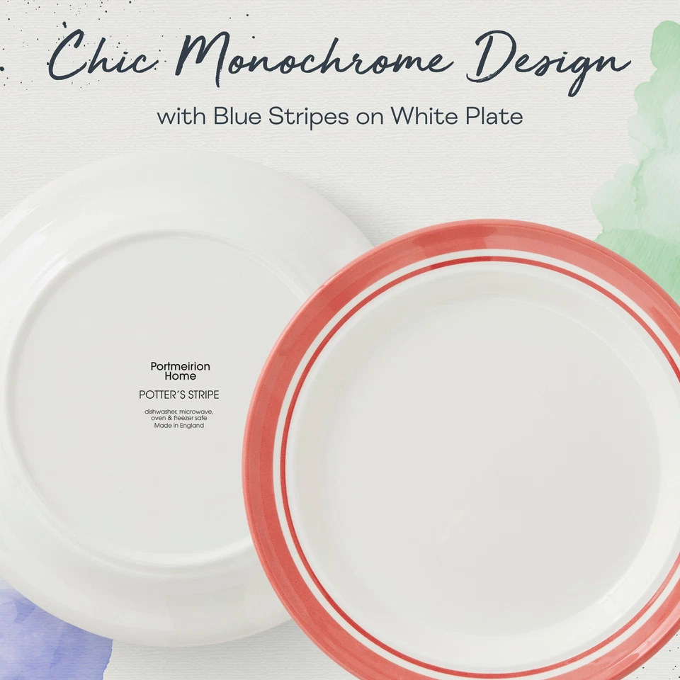 Обеденная тарелка Portmeirion Potter's Stripe, набор из 4 предметов - красная - Изображение 3 из 4