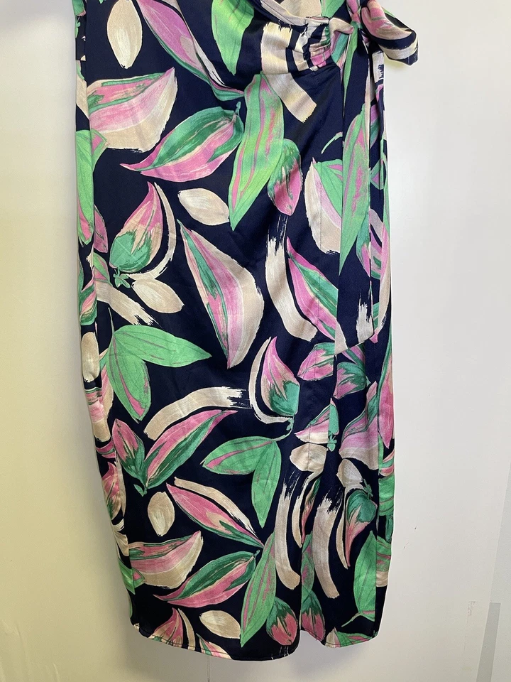 Vestido Joie De Vivre Mujer L Envolvente Satén Azul Marino, Verde, Rosa Floral Manga Corta Foto 4 de 4