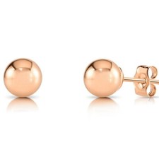 14K Real Solid Rose Gold Round Ball Bead Sleeper Stud Earrings Pushback 3mm-8mm