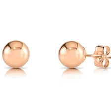 14K Real Solid Rose Gold Round Ball Bead Sleeper Stud Earrings Pushback 3mm-8mm