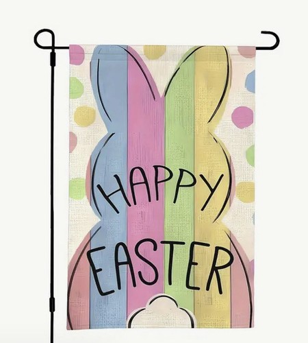 Frohe Ostern Garten Flagge 18"" x 12"" doppelseitig pastell gestreifter Hase Neu $ 0 Versand - Bild 2 von 4
