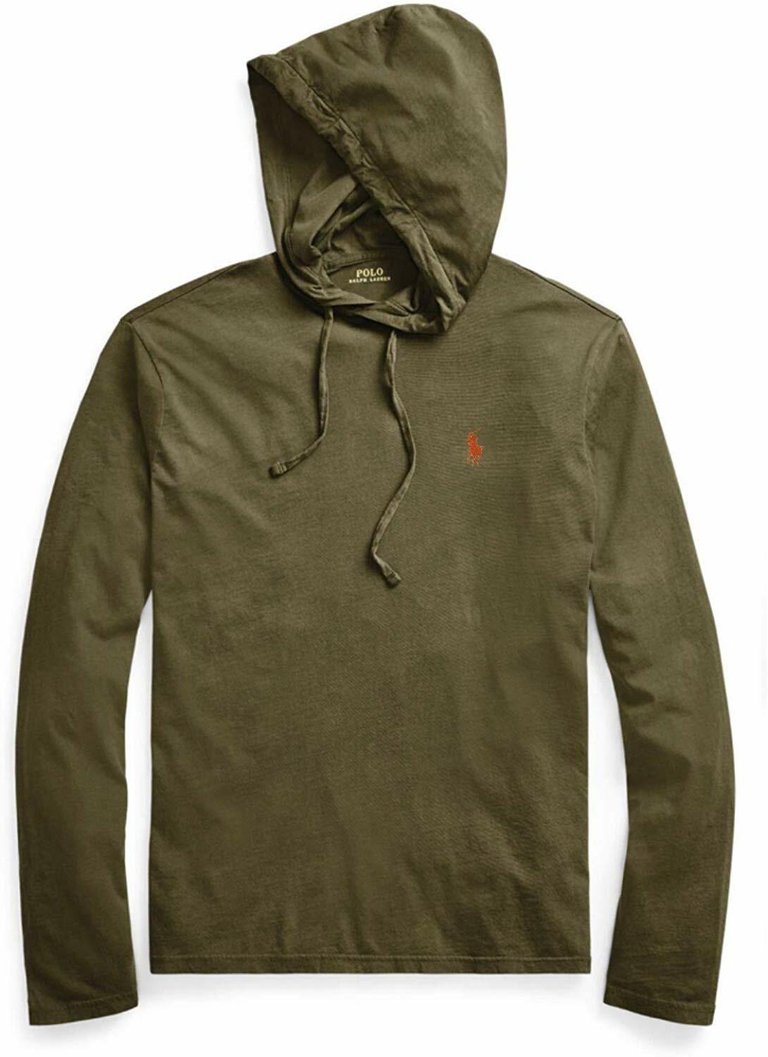 NUOVO Polo Ralph Lauren uomo t shirt con cappuccio DEFENDER VERDE ARANCIONE PONY RIDER S