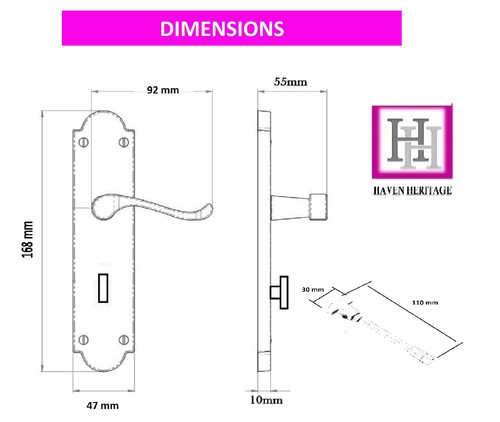 Door Handle MATT Black BATHROOM Epsom Victorian Scroll on Shaped Backplate PACKS - Picture 11 of 21