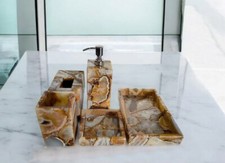 5 Piece Batrhoom Set, Luxury Gemstone Bath Set , Natural Agate Stone Vanity Deco