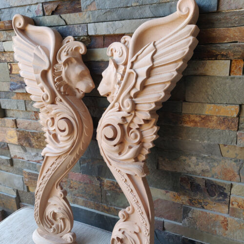 Paire de manteau de cheminée en bois sculpté griffon gothique français corbeau oiseau monture murale - Photo 1/11
