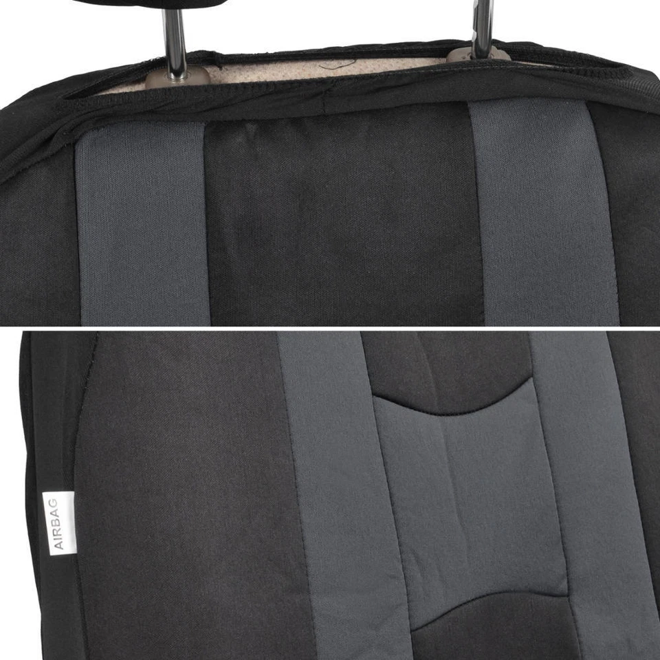 Полный комплект черных/угольных полосатых чехлов на сиденья с блестящими металлическими углеродными напольными ковриками - Изображение 4 из 4