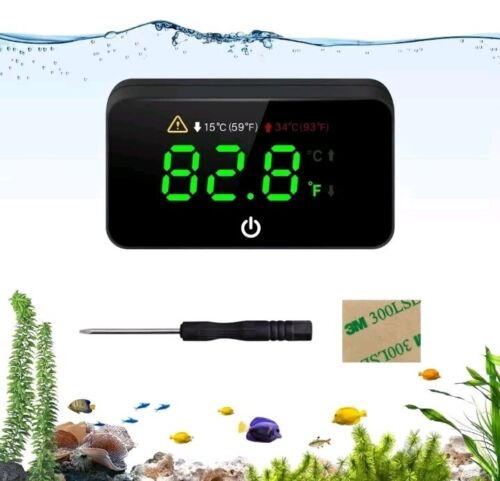 Digital Aquarium Thermometer Stickon Fish Tank LED Display Wireless + Tool Black