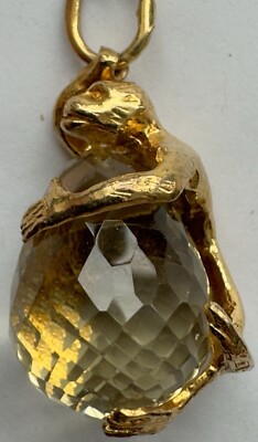 Russian pendant, silver 925, gold plated, stamped with citrine and monkey.