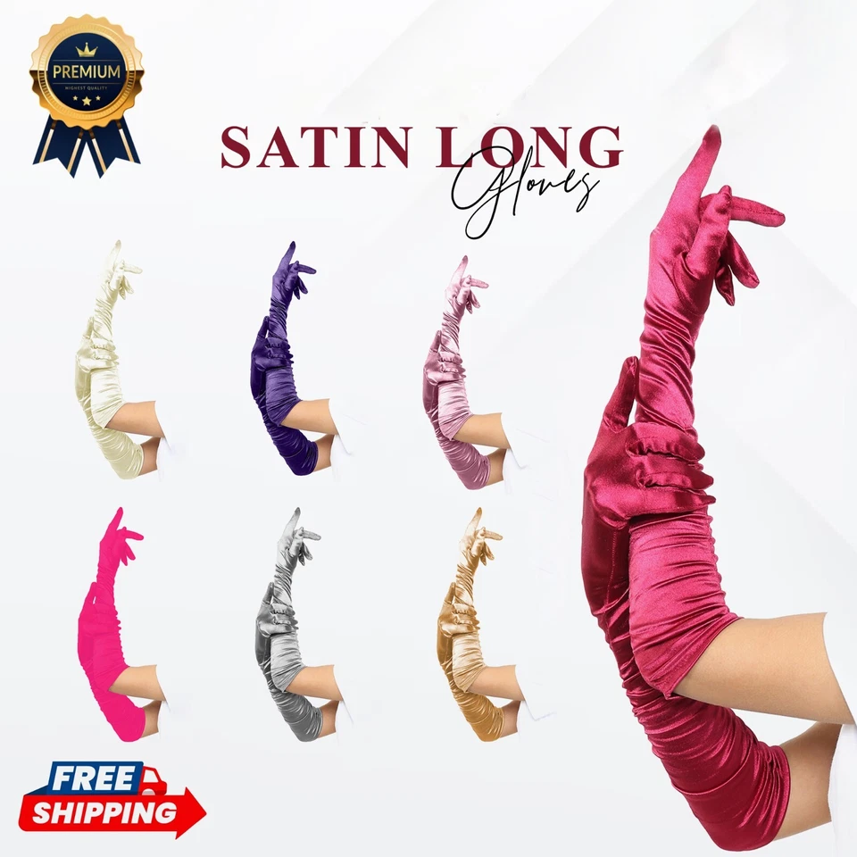 THE FANCY DRESS Ladies Long Satin Gloves Opera Evening Prom Elegant Wedding Fancy Party Dress
