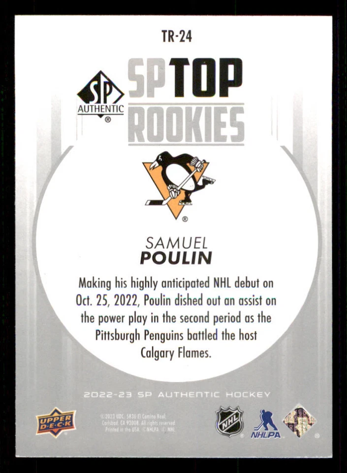2022-23 SP Authentic Top Rookies #TR24 Samuel Poulin - Image 2 of 2