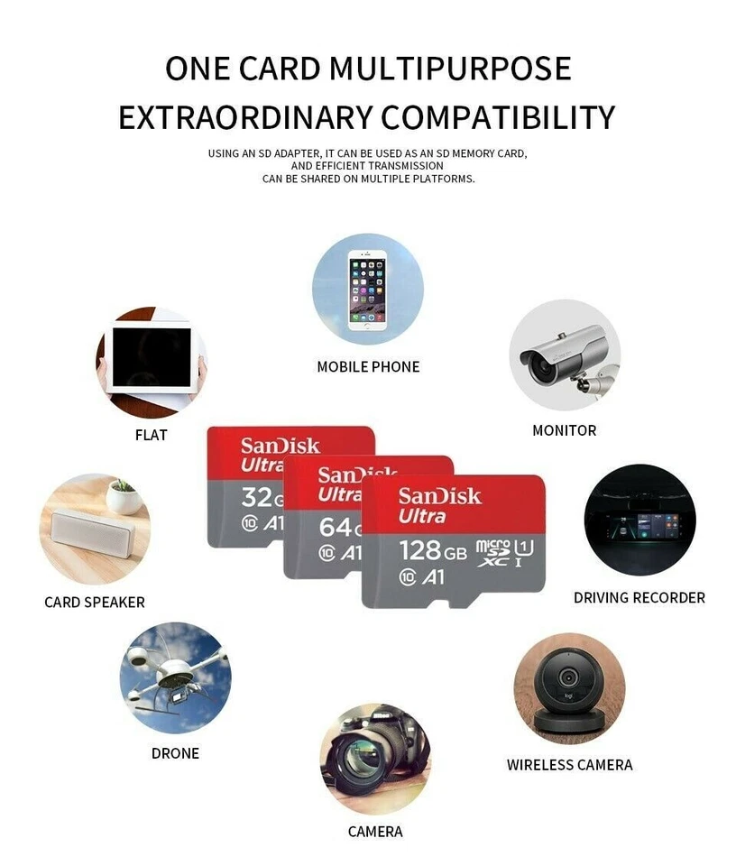 SanDisk MicroSD Memory Card With Adapter SDHC SDXC 16GB 32GB 64GB 128 GB 256GB - Image 2 of 4