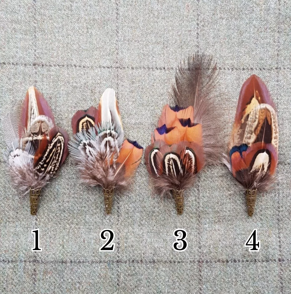 Pheasant feather brooch hat pin lapel pin buttonhole cape pin Country wear boxed