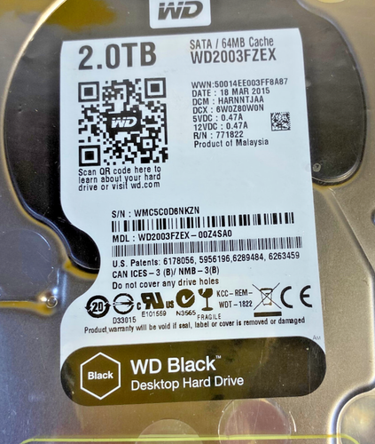 HARD DISK WESTERN DIGITAL BLACK 3.5” WD2003FZEX 2TB 7200 SATA3 64MB NUOVO NEW - Foto 2 di 5