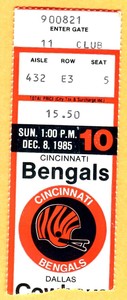 12/8/85 Cowboys/Bengals Ticket Stub-Bengals Won 50-24 (Cin Had 570 Total Yds) | Ebay