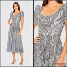 MAC DUGGAL  5434 Short Sleeve Beaded A-line Tea Length Dress size 12