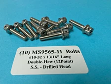 (10)10-32 x 13/16 Double Hex Stainless 12-Point Bolt MS9565-11 Military Standard