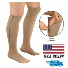 Medical Compression Socks Comfortable Zipper Leg Support Knee High Open Toe Sock
