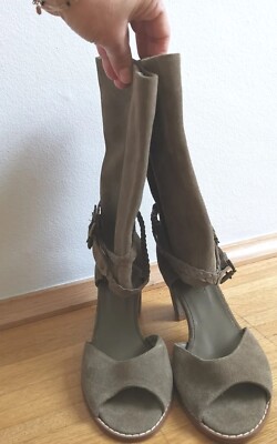 Apart, Stiefelletten, Booties, Pumps, Peeptoe Schuhe, Gr. 37, Leder, Khaki