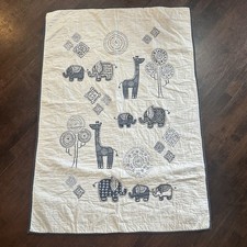 Pottery Barn Baby Nursery Quilt Jungle Safari Blue  White 36  x51  