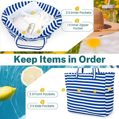 Beach Bag for Women, Large Beach Tote Bag with Zipper Pockets, Waterproof San... - Bild 4 von 9