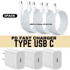 Fast Charger USB C Cube PD Type C Nylon Cord For iPhone Air 17 Pro Max 16 15 Lot