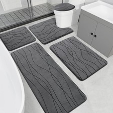 5-Piece Bathroom Rug Set Grey Memory Foam Ultra Absorbent Non-Slip Machine Wash