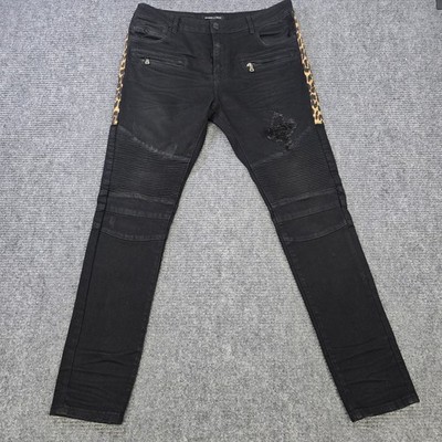Embellish Jeans Mens Tagged 36 Measures 36x32 Black Moto Leopard Stripe
