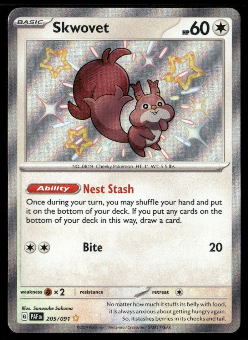 Skwovet #205/091 SV: Paldean Fates Pokemon (1C)