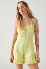 Urban Outfitters M Yellow Juliette Lace Inset Romper Dress Ruffle Trim Summer