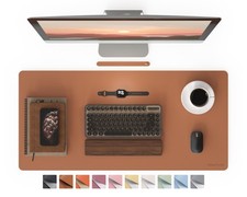 Brown 36x17 Inch PU Faux Leather Waterproof NonSlip Large Desk Mouse Pad