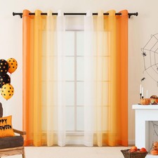 Ombre Sheer Curtains 84 Inches Long for Living Room, Transparent Orange Curta...